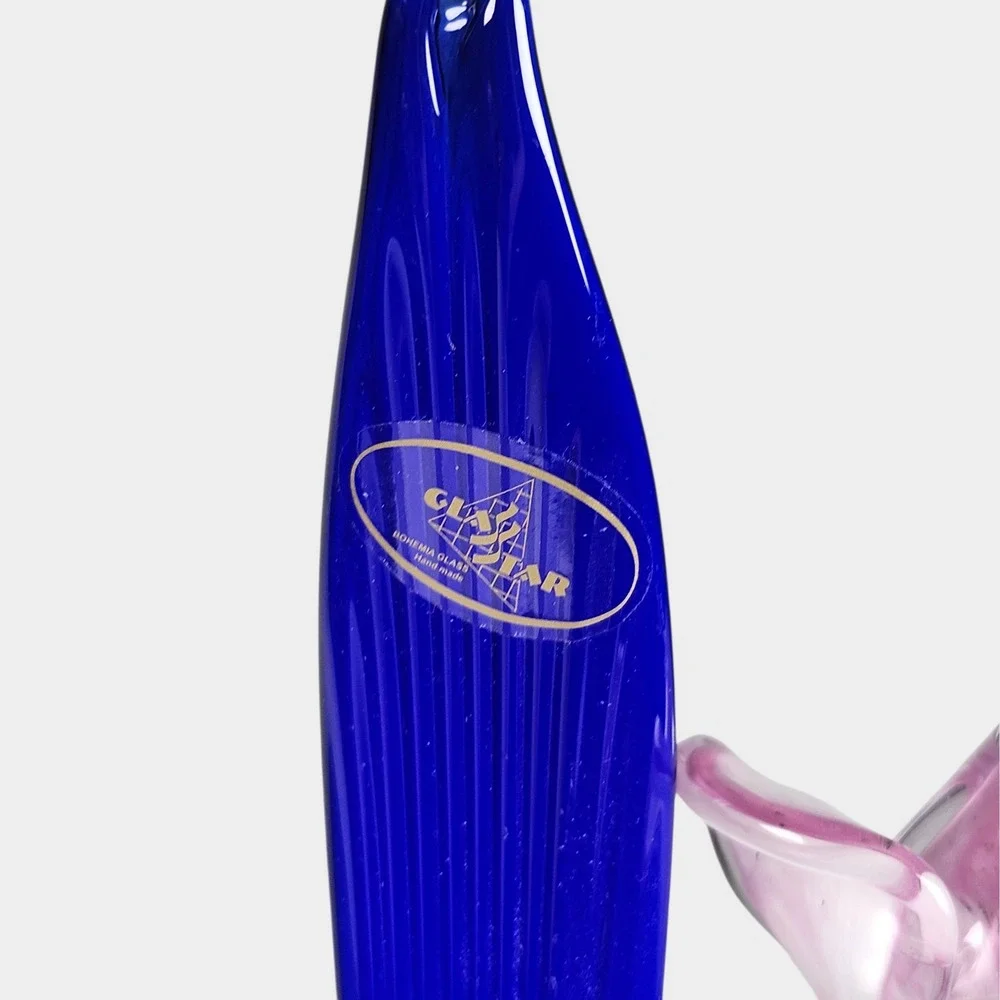 Bohemia Glass Flower & Leaf Bud Vase Handmade Czech Glasstar Murano Style